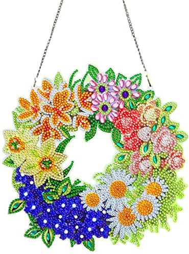 5D DIY Diamond Art Kits Blumenkranz Kit mit Kette Mosaik Kunsthandwerk Strass Zeichnung hängende Girlande Anhänger for Tür Wand Heimdekoration Geschenke
