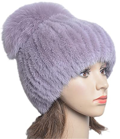 keusyoi Pelzmütze für Damen, Pelzmützen mit luxuriösem großem Pompon, Fellmütze, Wintermütze, russischer Pelzhut