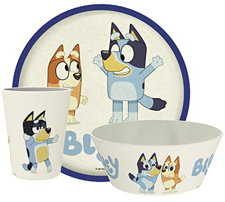 Zak Designs Bluey Kids Dinnerware Set 3 Pieces, Durable and Sustainable Melamine Bamboo Plate, Bowl, and Tumbler are Perfect For Dinner Time With Family (Bluey, Bingo, Bandit, Chilli)