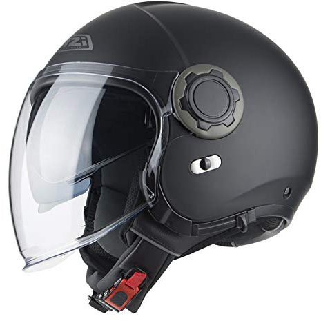 NZI RINGWAY Duo Solid Negro Mate | Casco de Moto Jet Abierto con Visor Solar - Unisex Hombre y Mujer Homologado ECE