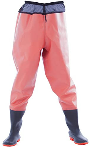HWBZSZY Verdickt Super Hohe Anglerhose Größe 36-47 Wasser Schuhe Outdoor Wasserdicht Mehrzweck Watthosen PVC/Nylon Kleidung mit Gummistiefel für Männer und Frauen,Rosa,44 EU