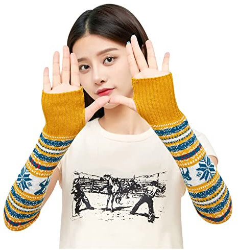 Fingerlose Handschuhe Damen mit Daumenloch Fingerlose Armstulpen Fäustlinge Handstulpen Fingerlose Handschuhe Warme Häkel Armstulpen