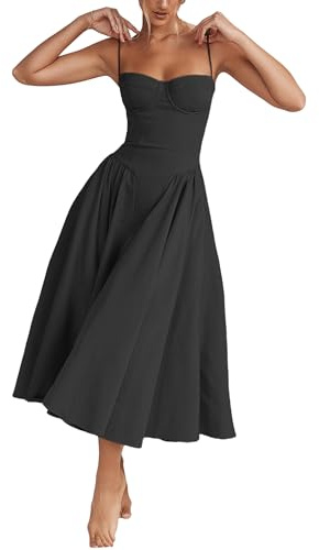 xxxiticat Dam elegant midi balklänningar A-linje bröllopsklänning aftonklänningar sexig halterneck spaghetti brudklänning klänningar prinsessa brudtärna klänning, svart, M