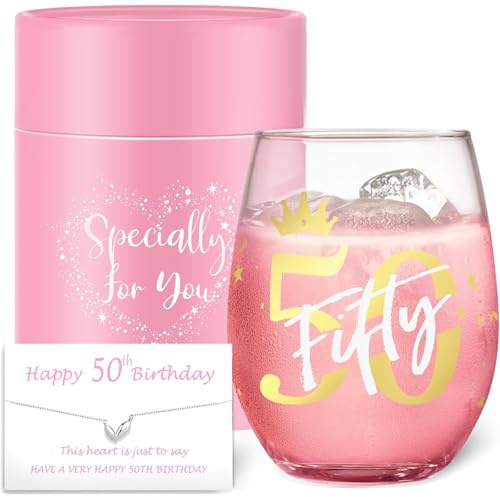 Yalucky Personalised 50th Birthday Gifts for Women Friend Ideas Wine Glass 50th Birthday Decorations Anniversary Wedding Gift Ladies Women Gifts for Mom Auntie Teacher