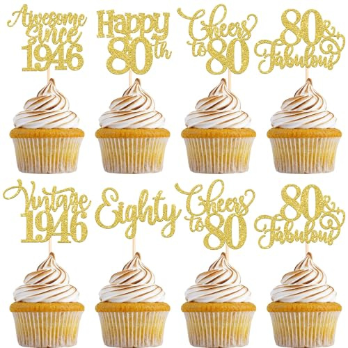 SYKYCTCY 30 Pack Happy 80th Birthday Cupcake Toppers Vintage 1946 Eighty 80 Fabulous Cupcake Picks Awesome Since 1946 Cake Decorations for 80th Birthday Anniversary Retirement Party Supplies Blue