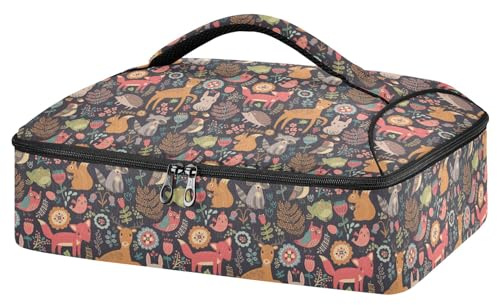 Mnsruu Casseruola per alimenti caldi o freddi, con coperchio, per animali e piante della foresta, borsa termica per alimenti, per viaggi, feste, picnic, Animali e piante della foresta, Taglia unica