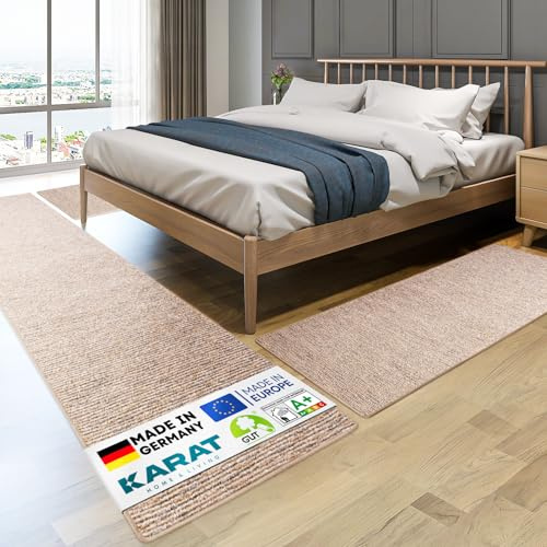 KARAT Bettvorleger - 3-teiliges Set - Moderne Bettumrandung in Beige - Teppich Läufer für Schlafzimmer Wohnzimmer - Flauschiger Teppichläufer Geneva (B: 67 cm | L: 1 x 330 cm + 2 x 130 cm)