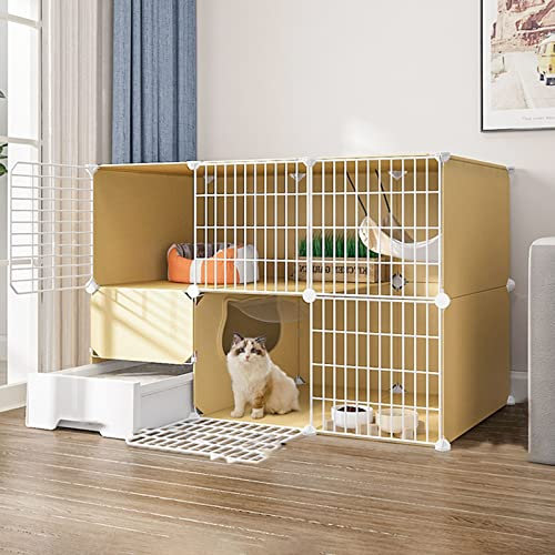 Katzenkäfig – Katzenkäfige für den Innenbereich, Katzentransportbox, Haustier-Laufstall, großer 2-stöckiger DIY-Katzenkäfig, Übungshof, Zaunkäfig mit Tür und geschlossener Katzentoilette, Ve