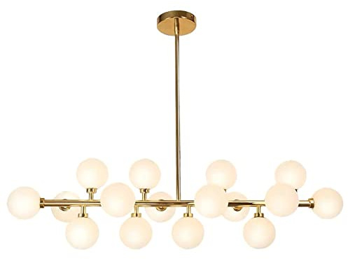 Modern Pendelleuchte 16 Lichter Mitte des Jahrhunderts Metallanhänger Licht, Glas Globus Lampenschatten Moderner Kronleuchter, Deckenhängerlampe Leuchte for Wohnzimmer, Küche, Schlafzimmer, Esszimmer,