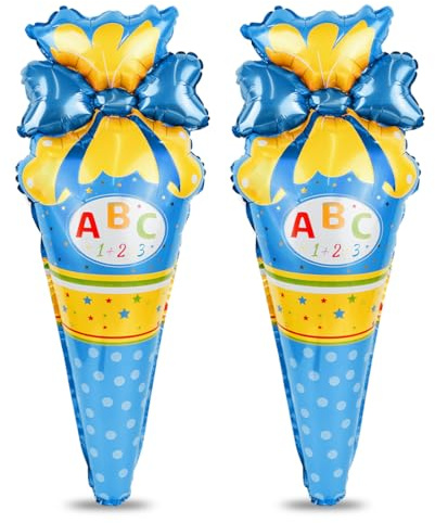 Luftballons Einschulung, Deko Einschulung Junge, ABC Zuckertüten Folienballon Blau, Schultüte Deko, Schulanfang Ballon für Schulstart Schulkind Schuleinführung
