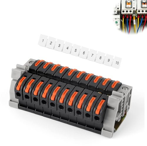 WJUAN 1 jeu de 10 Borne de Connexion, avec Rail de 10 cm, Noir Plage de Câblage, Kit Connecteur Électrique 0,5–2,5 mm², Raccord Electrique, pour Câblage et Conversion de Circuit