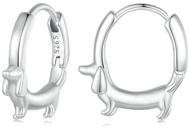 Fajewellery 925 Sterling Silver Creolen tashund hund liten huggie allergivänliga örhängen hundälskare smycken present till kvinnor flickor, standaard, Sterlingsilver, Ingen ädelsten