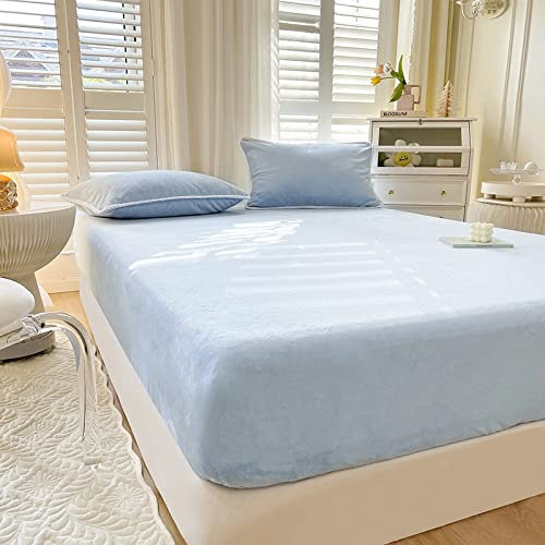 JIANINGHOME Warme Fleece Spannbettlaken 180x200,Fleece Spannbettlaken Winter Samt Warm Kuschel Boxspringbett Frottee Bettlaken Biber Spannbetttuch