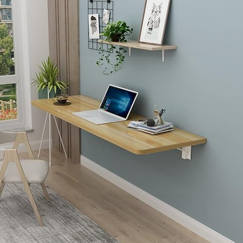 Bureau mural pliable flottant pour petits espaces - Économie d'espace - Table à feuilles tombantes pour bureau, chambre à coucher, cuisine - Bureau d'ordinateur mural avec finition noyer