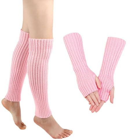 CVFRTT 1 Paar Gestrickte Beinstulpen Und 1 Paar Gestrickte Ärmel, Lange Beinstulpen, Elastische Beinstulpen, Fingerlose Ärmel, Bekleidungszubehör