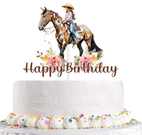Cowgirl Birthday Cake Topper - Western Cowgirl Happy Birthday Cake Topper for Cowgirls Girls Women' Birthday Party Supplies - Horse Cake Toppers