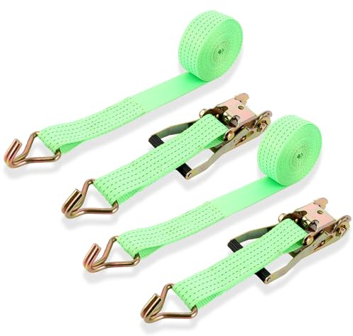 DAJAVE Set di 2 Cinghie con Cricchetto e Gancio 6m, Più Verde, 50mm Cinghia Fissaggio a Cricchetto Ratchet, Resistenza alla Rottura, Cinghia a Cricchetto,Cinghie con Gancio per Moto,Traslochi e Carico