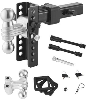 VEVOR verstellbare Anhängerkupplung, 152,4 mm Kugelkopfhalterung, Kugelkopf und Zugmaul, Anhängerkupplung mit 50 mm und 58,7 mm Kugeln, 9750 kg GTW, Doppel-Ball-Kupplung mit Diebstahlschutzstift