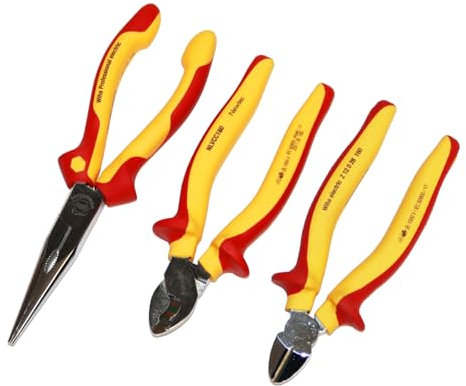 sopomarkt24 VDE Zangen Set 3-teilig, Seitenschneider, Flachrundzange, Kabelschneider, 1000V AC, verchromte Oberfläche, ergonomische Griffe, für Elektriker, professionelles Handwerkzeug