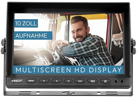 VSG24 10 Zoll HD Rückfahrmonitor mit 8 Videoeingängen, Monitor, Kabel - Wasserdicht Nachtsicht 12V-24V Einfache Montage/Robustes System für Auto Wohnwagen LKW Anhänger Wohnmobile Einparkhilfe