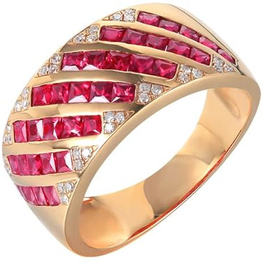Skcess 18 Karat Gelbgold Damenring Rot Rubin Quadrat, Engagement Ring Bohrreihe mit 1,96 Karat Rotem Rubin und Diamant Ringe Frauen Größe 52 (16.6)