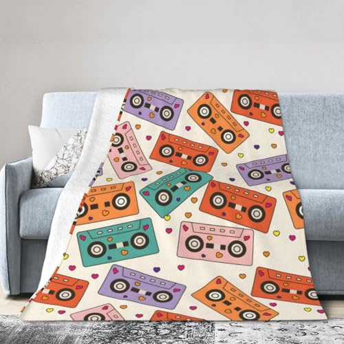 90s Audio Cassettes Ultra Soft Micro Fleece Blanket,Comfortable All-Season Throw Anti-Pilling Blanket for Bed Sofa Chair Living Room Office Travel Camping,50X40