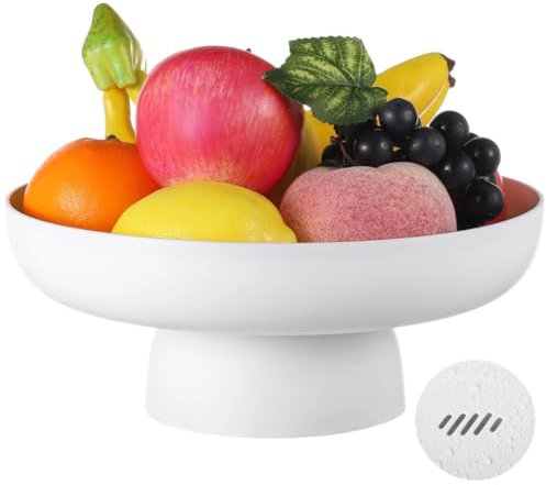 Frutero de plástico blanco con orificios de drenaje, pedestal extraíble, cesta de almacenamiento decorativa para cocina