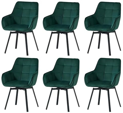 CLIPOP Esszimmerstühle drehbar 6er Set Armlehnenstuhl Polsterstuhl drehbarer Stühle Esszimmer aus Samt Küchenstuhl Drehstuhl für Wohnzimmer Esszimmer (6er Set, Samt Grün)