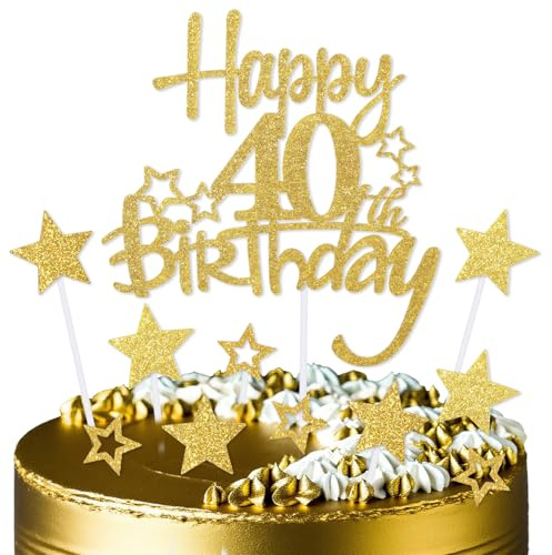 mciskin Gold Happy 40th Birthday Cake Toppers for Cake,Men Women 40th Birthday Decorations,Personalised 40 Cake Toppers,Gold Cake Decorations for Men Women Girls Boys Birthday Party Supplies