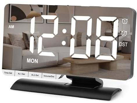 SZELAM Digital Clock,Alarm Clock Bedside,7.3'' Large LED Mirror with Date Display,Dual Alarm with 3 Mode,Brightnee Adjust,DST,Snooze Function,USB C Charging Port,5 Levels Volume for Desk Bedroom Teens