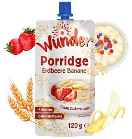 WUNDER Quetschie Erdbeere Banane 12 x 120g Porridge mit Haferflocken Ballaststoffquelle Vitamine, ohne Zuckerzusatz