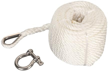MasYosh Cuerda de Anclaje de Nailon de Doble Trenza de 75 Pies, Fuerza de Rotura de 1565 Libras con Dedal de Acero Inoxidable Empalmado Profesional, para Remolque de Amarre de Muelle de
