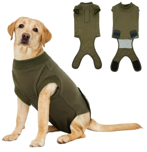 Hjumarayan OP kropp hund kastration – OP-dräkt hund | Alternativ till halsband | Andas, mjuk och elastisk | Förhindrar läckage och repor | För hanar och hundar, armégrön XL