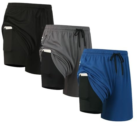 fovdtaa Lot de 3 shorts de sport 2 en 1 pour homme à séchage rapide avec poches
