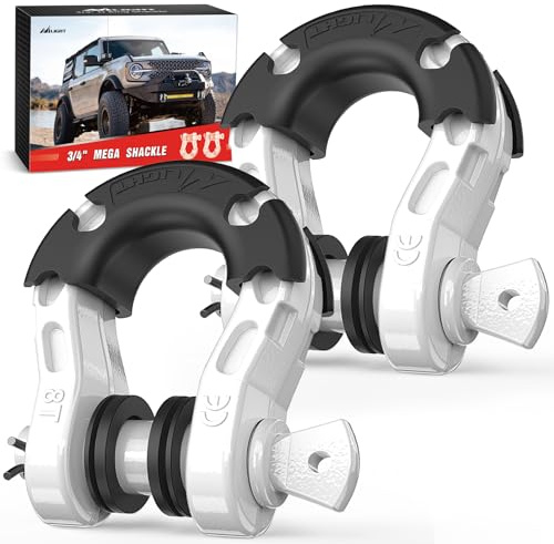 Nilight Robuste Mega-D-Ring-Schäkel (2 Stück) mit 2,2 cm Schraubstift und Isolatoren, 30.844 kg Bruchfestigkeit (7.711 kg WLL), geschmiedeter Stahl Off-Road-Bergungsschäkel für Abschleppgurt und