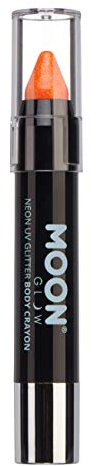 Moon Glow Barra de pintura facial/crayón corporal con purpurina UV de neón, maquillaje para rostro y cuerpo - Brilla intensamente bajo iluminación UV Naranja 3.5g