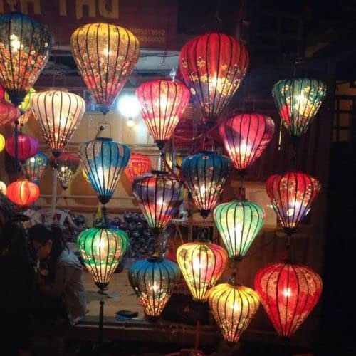 Terrapin Trading Ltd VIETNAMESISCHE Oriental SEIDEN Bambus HANDGEFERTIGTE Laterne Lampe chinesisch blau 14''M v2