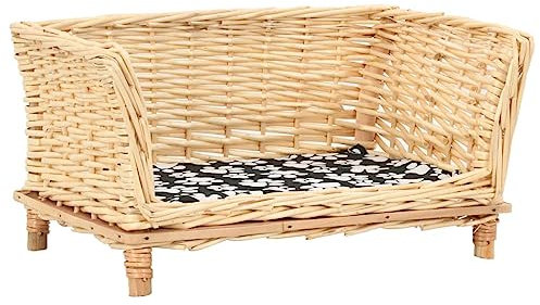 vidaXL Hundekorb mit Kissen Hundebett Haustierkorb Hundeschlafplatz Weidenkorb Hunde Schlafplatz Hundekörbchen 50x33x30 cm Natur Weide