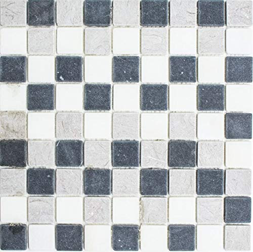 Mosaik Fliese Marmor Naturstein beige grau schwarz Marmor Botticino Nero für BODEN WAND BAD WC DUSCHE KÜCHE FLIESENSPIEGEL THEKENVERKLEIDUNG BADEWANNENVERKLEIDUNG Mosaikmatte Mosaikplatte