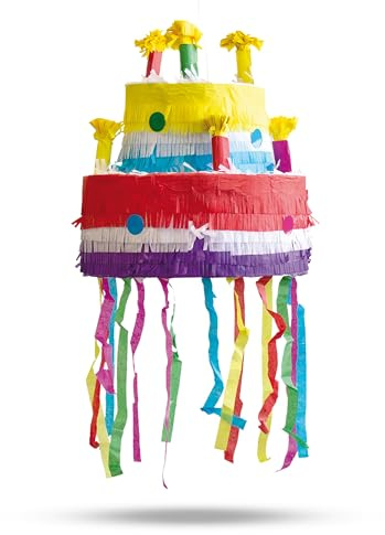 Party Factory – Pinata Geburtstagstorte für Jungen & Mädchen zum Befüllen & aufhängen – Schlag-Piñata als Party Deko in 29x29x31 cm für Geburtstag & Mottopartys – Partyspiel Motiv-Pinjata für Kinder