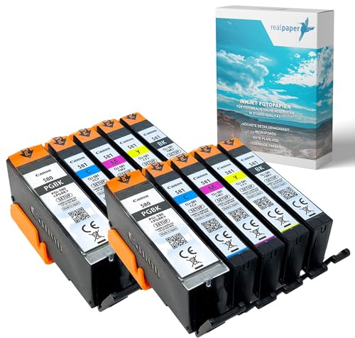 realpaper Bundle 10 Originale Canon Setup Druckerpatronen PGI-580/ CLI-581 passend für die Drucker Canon Pixma TS705 TS6350 TS8350 TR8550 TS6150 TS8150 TS9150 TS8250 [+25 Blatt Fotopapier der Marke