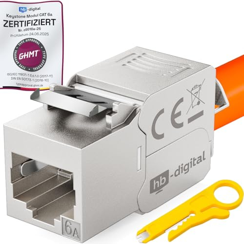 HB-DIGITAL 4x Cat.6a Keystone Modul RJ45 bis zu 500 MHz 10Gbits Cat6a Netzwerk Einbaubuchse STP Kupplung für Patchpanel Verlegekabel LAN Ethernet werkzeuglose Montage + Anlege-Abisolier-Werkzeug