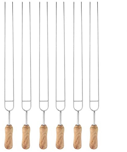 Kuuleyn Fourchettes à rôtir, Fourche en Acier Inoxydable Manche en Bois en Forme de U BBQ Aiguille à rôtir brochettes