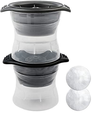 Meetall 2 Pack Round Large Ice Ball Mold for Whiskey,Cocktail and Soft Drinks.Slow Melting,Long-lasting Chilled,Super Large Sphere Ice Cube Maker.Jumbo Size in 2.5 inch.2 Colors Grey and Black.