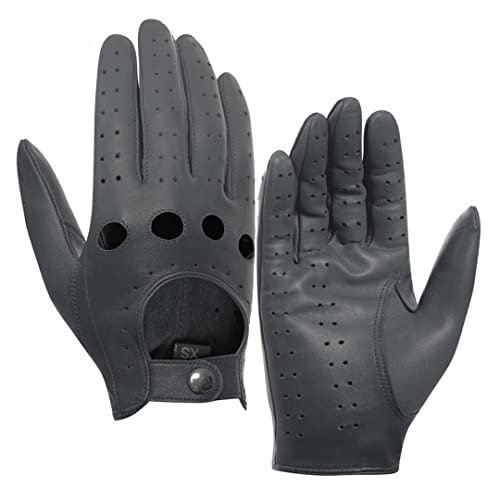 Harssidanzar Herren Autohandschuhe Lederhandschuhe Unliniert GM026D,Grau, Größe XL