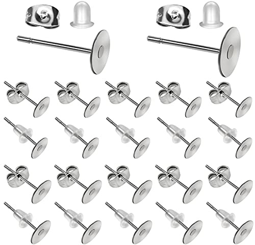 TOAOB 500 Piezas Postes de Pendientes de Acero Inoxidable Almohadilla Plana Plateado 6 mm 8 mm con Plásticos Transparente y Forma Mariposa Tuercas de Pendientes para DIY Accesorios de Joyería