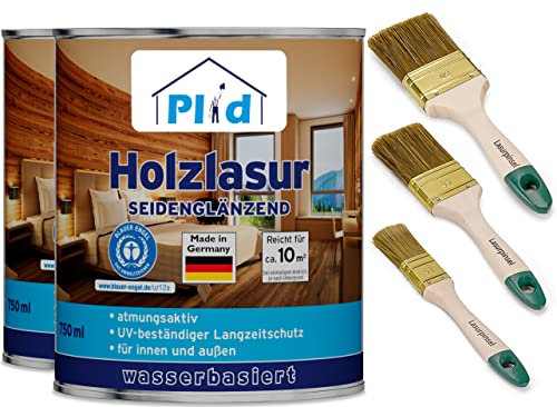 PLID® Holzlasur Innen & Aussen Kiefer 1,5L - Holzschutzlasur Außen mit UV beständigem Langzeitschutz- Grundierung Holz Außen - Holzschutzgel - Holz Lasur atmungsaktiv - Made in Germany Set