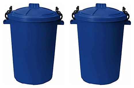 M1SS (Set of 2) 50 Litre Heavy Duty Plastic Clip Lock Lid Bin Indoor or Outdoor Rubbish, Dustbin, Trash, Waste or Storage of Animal Feed. (Blue)