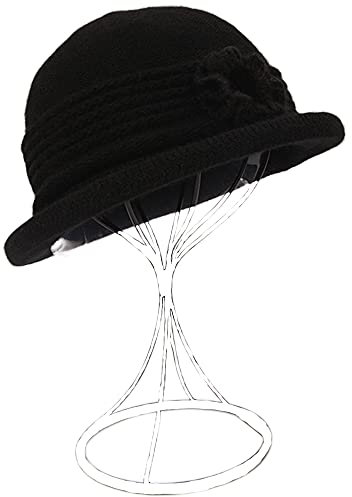 ZffXH Winter Wool Wolle Knit Beanie Skull Mütze Vintage 1920er Jahre glockenhut Strickmütze für Frauen Damen Herbst wintermütze Fischerhut, Schwarz, L