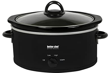 Better Chef Olla de cocción lenta ovalada, 3 cuartos de galón, 3 ajustes de temperatura, asas laterales, tapa de vidrio, inserto de cerámica esmaltada